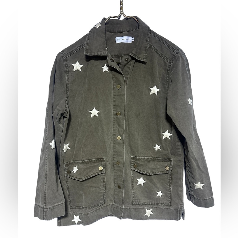 Sincerely Jules Military Vintage Look Distressed Snap Front Jacket Shirt XS - Picture 10 of 13